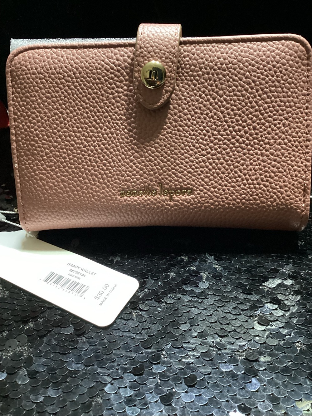 Nanette Lepore Blush Pink Pebbled Leather Snap Wallet